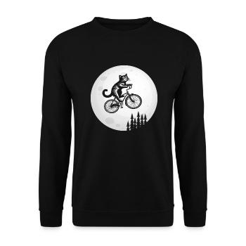 Katze Fahrrad Mond - Unisex Pullover - Schwarz - Vorne - Alina (178cm) & Michal (187cm)