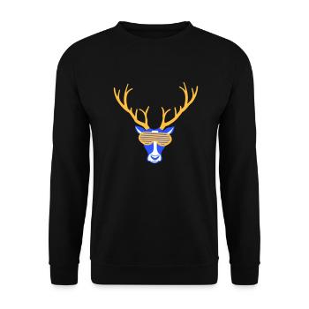 DJ Hirsch Party Geweih Kopf Gesicht Club Musik Fun - Unisex Pullover - Schwarz - Vorne - Alina (178cm) & Michal (187cm)