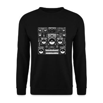 große Lautsprecher für Musikliebhaber - Unisex Pullover - Schwarz - Vorne - Alina (178cm) & Michal (187cm)