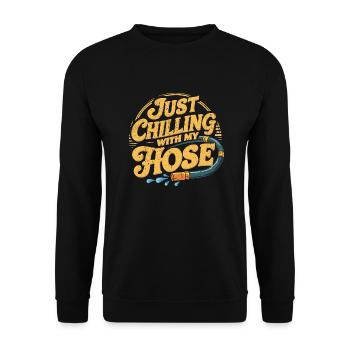 Entspannt im Garten mit Humor - Unisex Pullover - Schwarz - Vorne - Alina (178cm) & Michal (187cm)