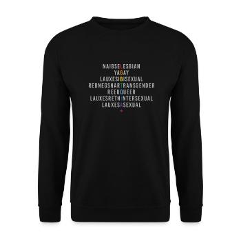 LGBTQIA+ Regenbogen Flagge Spiegelung - Unisex Pullover - Schwarz - Vorne - Alina (178cm) & Michal (187cm)