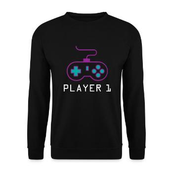 Player 1 Gamer - Unisex Pullover - Schwarz - Vorne - Alina (178cm) & Michal (187cm)