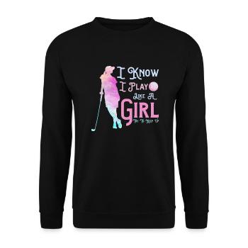 Je sais que je joue comme une fille Essaie de suivre le golf Go - Sweat-shirt Unisexe - noir - Devant - Alina (178cm) & Michal (187cm)