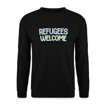 Refugees welcome retro - Unisex Sweatshirt - black - Front - Alina (178cm) & Michal (187cm)
