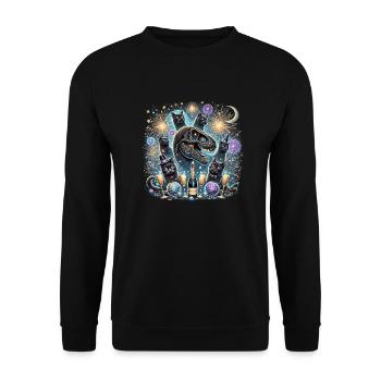 T-Rex-Dino mit Katzen Neues Jahr - Unisex Pullover - Schwarz - Vorne - Alina (178cm) & Michal (187cm)