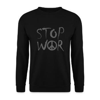 STOP WAR mit Peace Zeichen Peace Symbol – NO WAR - Unisex Pullover - Schwarz - Vorne - Alina (178cm) & Michal (187cm)