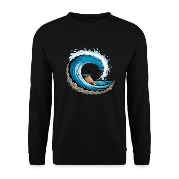 Friedliche Meereswelle mit Surf-Vibes - Unisex Pullover - Schwarz - Vorne - Alina (178cm) & Michal (187cm)