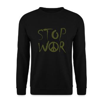 STOP WAR mit Peace Zeichen Peace Symbol – NO WAR - Unisex Pullover - Schwarz - Vorne - Alina (178cm) & Michal (187cm)
