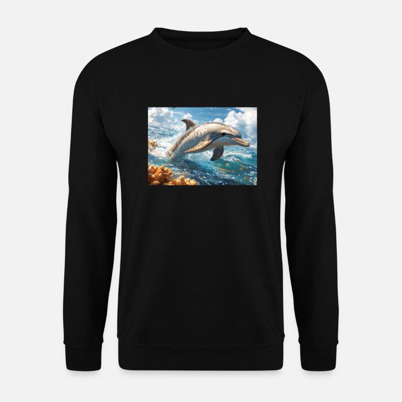 Springender Delfin Tümmler Meeressäuger - Unisex Pullover - Schwarz