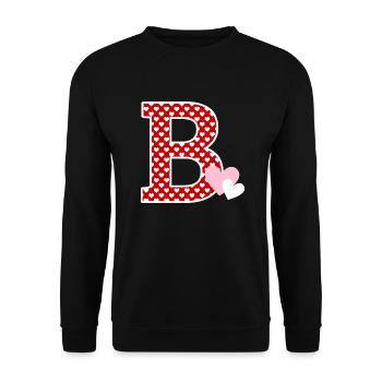 Buchstabe B Herz - Unisex Pullover - Schwarz - Vorne - Alina (178cm) & Michal (187cm)
