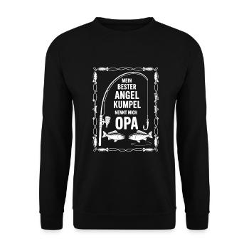 Opa und Enkel Angeln Angelbuddys. Geschenk für Opa - Unisex Pullover - Schwarz - Vorne - Alina (178cm) & Michal (187cm)