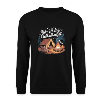 Hike All Day, Chill All Night – Camping Adventure - Unisex Sweatshirt - black - Front - Alina (178cm) & Michal (187cm)