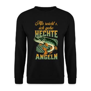 Hecht Angler - Mir reichts ich gehe Hechte angeln - Unisex Pullover - Schwarz - Vorne - Alina (178cm) & Michal (187cm)