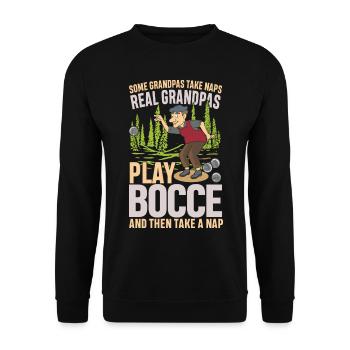 Some Grandpas Take Naps Real Grandpas Play Bocca - Unisex Pullover - Schwarz - Vorne - Alina (178cm) & Michal (187cm)