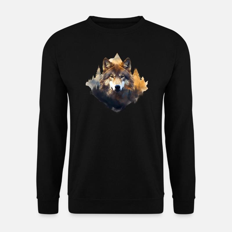 Wolf mit Bergen - Unisex Pullover - Schwarz