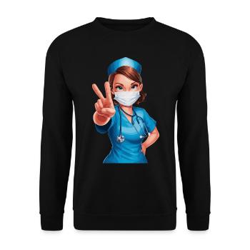 Lustige Krankenschwester mit Humor - Unisex Pullover - Schwarz - Vorne - Alina (178cm) & Michal (187cm)