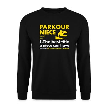 Traceur Niece Definition Parkour - Unisex Pullover - Schwarz - Vorne - Alina (178cm) & Michal (187cm)