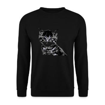 Katze Cat Katzengesicht - Unisex Pullover - Schwarz - Vorne - Alina (178cm) & Michal (187cm)