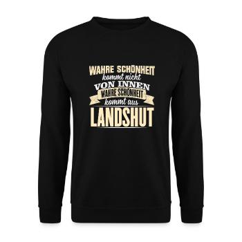 LANDSHUT - Schönheit - Unisex Pullover - Schwarz - Vorne - Alina (178cm) & Michal (187cm)