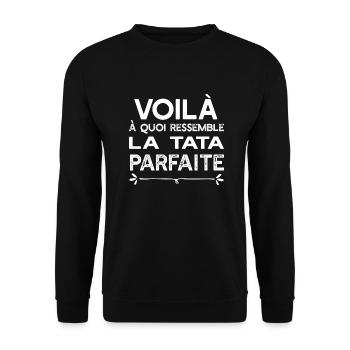 "tata parfaite" t-shirt humour tante - Sweat-shirt Unisexe - noir - Devant - Alina (178cm) & Michal (187cm)