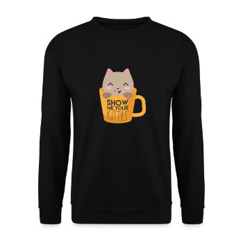 Zeigen Sie mir Ihr Kätzchen-Shirt - Katzenliebhaber-Geschenk - Unisex Pullover - Schwarz - Vorne - Alina (178cm) & Michal (187cm)
