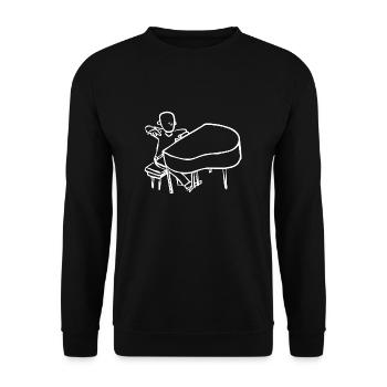 Klavierspieler Geschenk Comic Klavier Musik - Unisex Pullover - Schwarz - Vorne - Alina (178cm) & Michal (187cm)