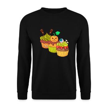 Halloween Cupcake Muffin Kuchen Backen Süßigkeiten - Unisex Pullover - Schwarz - Vorne - Alina (178cm) & Michal (187cm)