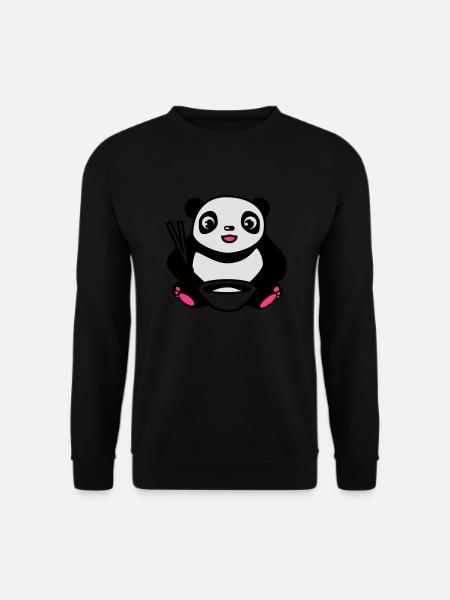 Baby Panda beim Reis essen mit Stäbchen - Unisex Pullover - Schwarz
