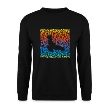 Abstract rainbow predator bird and its prey - Unisex Pullover - Schwarz - Vorne - Alina (178cm) & Michal (187cm)