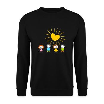 Menschen - Strichmännchen Kinder und Sonne - Unisex Pullover - Schwarz - Vorne - Alina (178cm) & Michal (187cm)