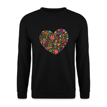 Herzen Blumen Blüten Peace-Zeichen Yin und Yang - Unisex Pullover - Schwarz - Vorne - Alina (178cm) & Michal (187cm)