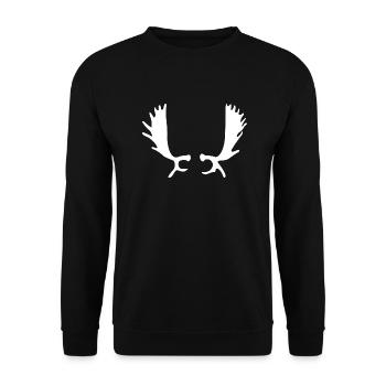 Geweih Hörner Elch Hirsch Jagd Trophäe Souvenir - Unisex Pullover - Schwarz - Vorne - Alina (178cm) & Michal (187cm)