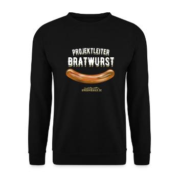 Projektleiter Bratwurst das Original Grill Design - Unisex Pullover - Schwarz - Vorne - Alina (178cm) & Michal (187cm)