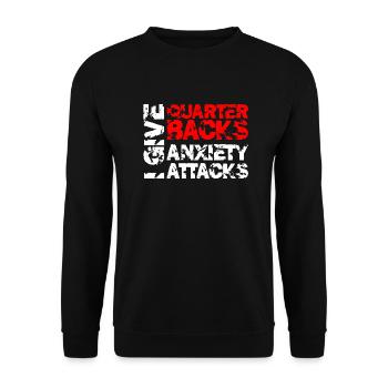 I Give Quarterbacks Anxiety Attacks, Football - Unisex Pullover - Schwarz - Vorne - Alina (178cm) & Michal (187cm)