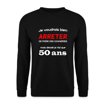 T-shirt anniversaire 50 ans - Sweat-shirt Unisexe - noir - Devant - Alina (178cm) & Michal (187cm)