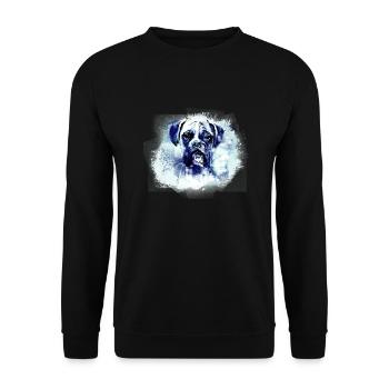 Peinture, aquarelle, graffiti, chien, boxeur, bleu - Sweat-shirt Unisexe - noir - Devant - Alina (178cm) & Michal (187cm)