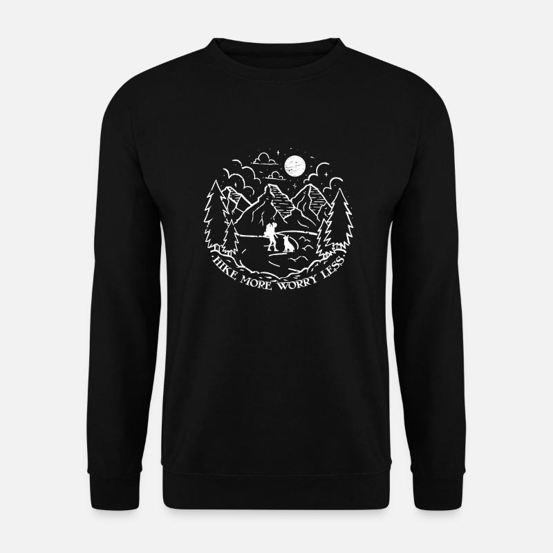 Hike More Worry Less Mädchen Frau Hund Wandern - Unisex Pullover - Schwarz