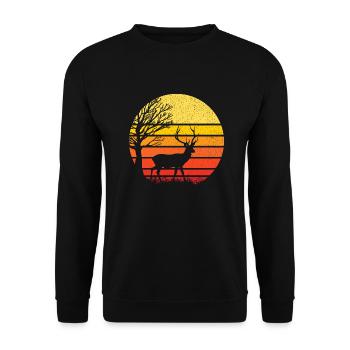 Hirsch und Sonnenuntergang - Natur - Unisex Pullover - Schwarz - Vorne - Alina (178cm) & Michal (187cm)