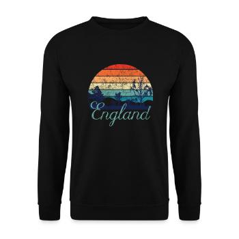 Retro Color Distressed Design England Travel Campi - Unisex Pullover - Schwarz - Vorne - Alina (178cm) & Michal (187cm)