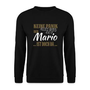 Mario - Keine Panik - lustiges Geschenk - Unisex Pullover - Schwarz - Vorne - Alina (178cm) & Michal (187cm)