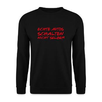 ECHTE AUTOS SCHALTEN NICHT SELBER ROT - Unisex Pullover - Schwarz - Vorne - Alina (178cm) & Michal (187cm)
