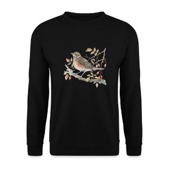 Red thrush on rosehip Loving watercolor - Unisex Sweatshirt - black - Front - Alina (178cm) & Michal (187cm)