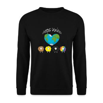 Schafe der Welt vereinigt euch! Die Welt ein Herz. - Unisex Pullover - Schwarz - Vorne - Alina (178cm) & Michal (187cm)