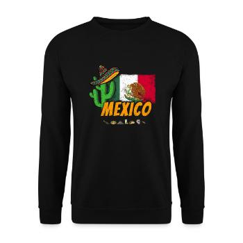 Mexiko Vintage Kaktus mit Fahne, Sombrero - Unisex Pullover - Schwarz - Vorne - Alina (178cm) & Michal (187cm)