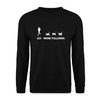 Mann mit Katzen Followern lustiger Katze Spruch 1 - Unisex Pullover - Schwarz - Vorne - Alina (178cm) & Michal (187cm)