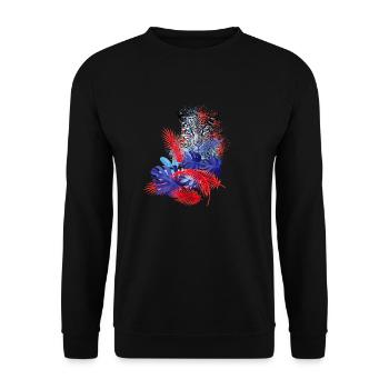léopard, chat, chat sauvage, peinture, feuilles, jungle - Sweat-shirt Unisexe - noir - Devant - Alina (178cm) & Michal (187cm)