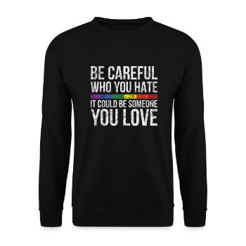 Liebe Gender LGBTQ Regenbogen Gleichberechtigung - Unisex Pullover - Schwarz - Vorne - Alina (178cm) & Michal (187cm)