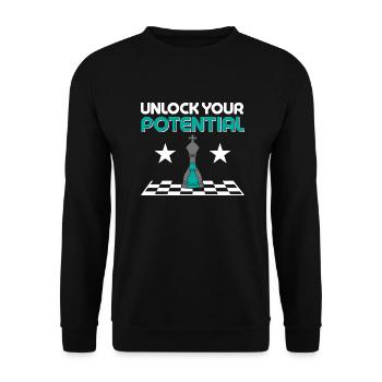 Unlock Your Potential Chess Player Chess Board - Unisex Pullover - Schwarz - Vorne - Alina (178cm) & Michal (187cm)