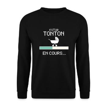 Futur Tonton Annoncer Grossesse pour Futur Oncle - Unisex Sweatshirt - black - Front - Alina (178cm) & Michal (187cm)