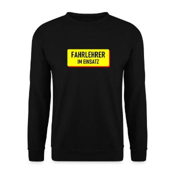 Fahrlehrer im Einsatz Fahrschule Führerschein Auto - Unisex Pullover - Schwarz - Vorne - Alina (178cm) & Michal (187cm)
